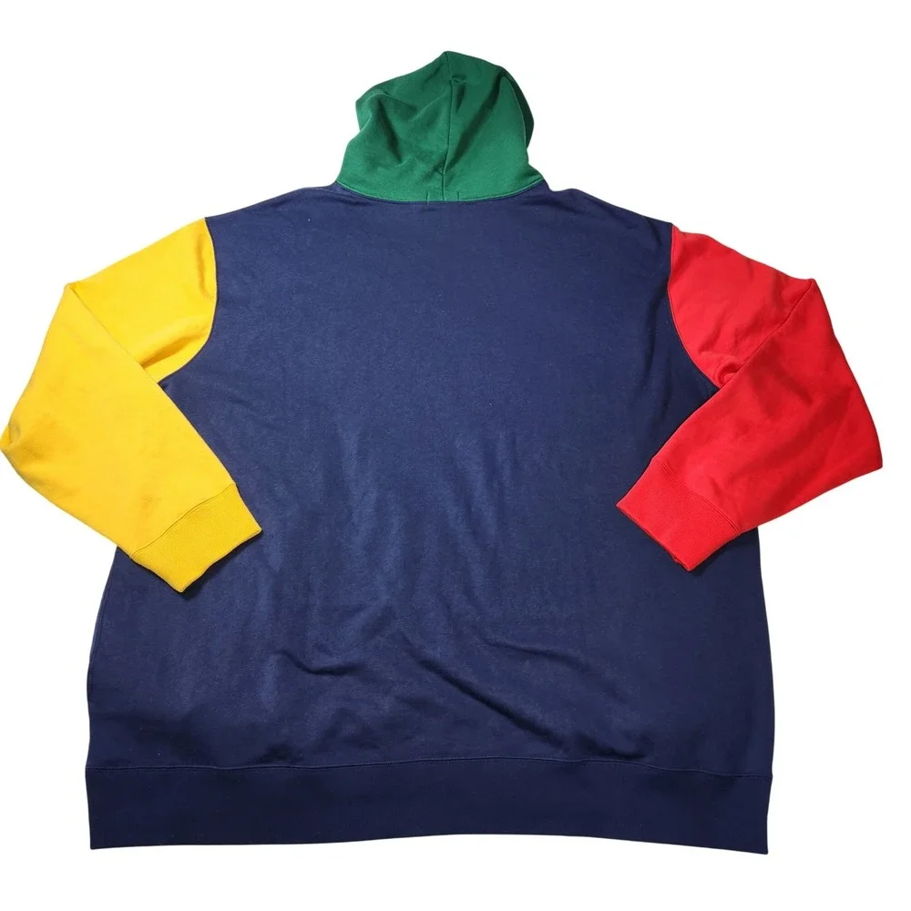 Polo Ralph Lauren Hoodie Navy Multi Color Block Polo Bear Basketball Men's 4XLT